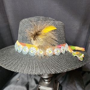 Black mesh fedora with decorations